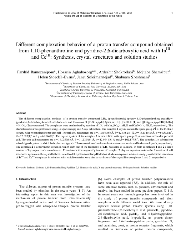 (PDF) Different Complexation Behavior of a Proton Transfer Compound ...