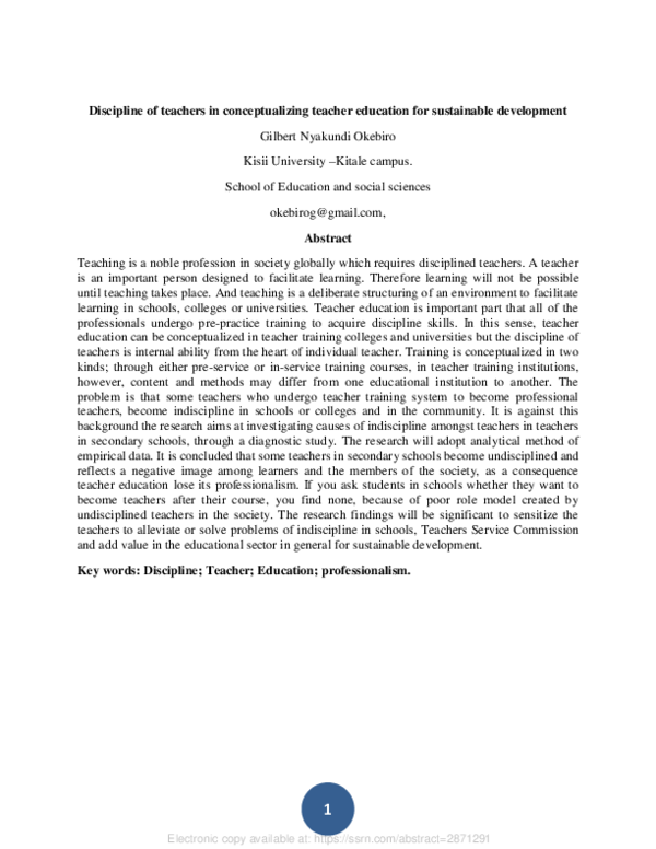 (PDF) Discipline of Teachers in Conceptualizing Teacher Education for ...