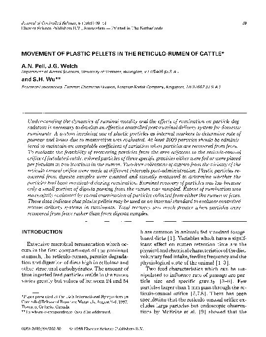 (PDF) Movement of plastic pellets in the reticulo-rumen of cattle