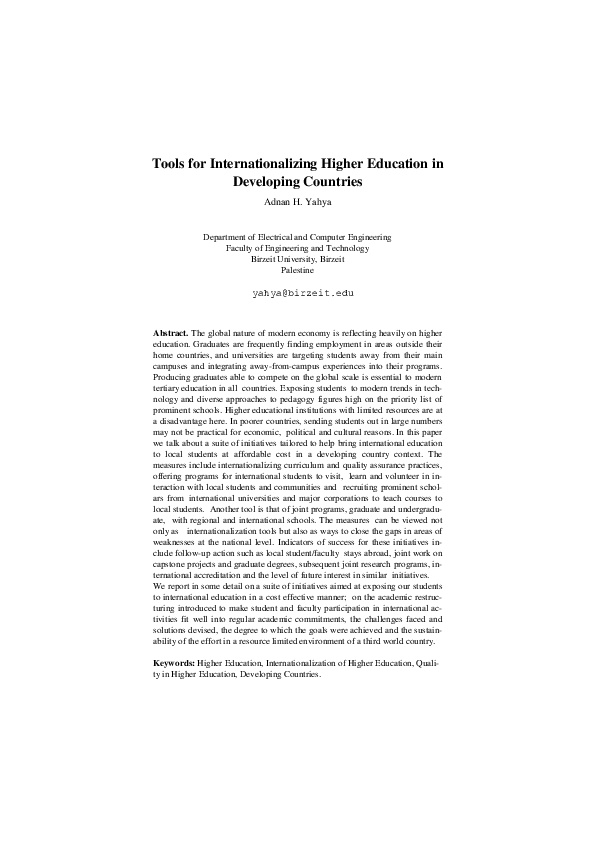(PDF) Tools for Internationalizing Higher Education in Developing Countries