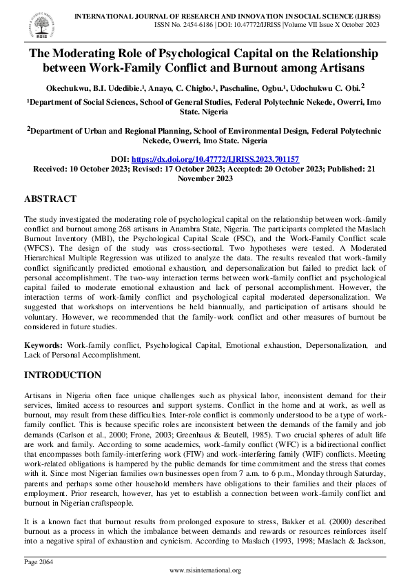 (PDF) The Moderating Role of Psychological Capital on the Relationship ...