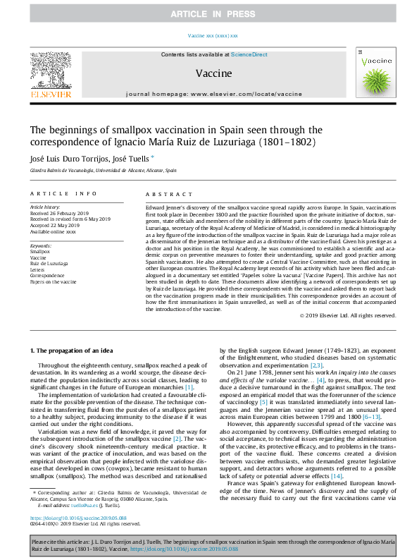 (PDF) The beginnings of smallpox vaccination in Spain seen through the ...