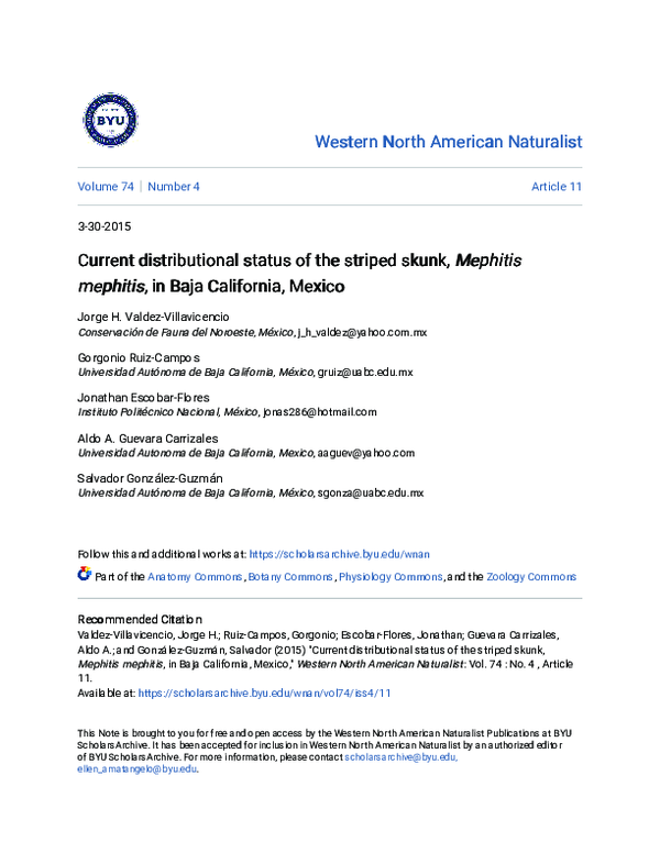 (PDF) Current Distributional Status of the Striped Skunk, Mephitis ...