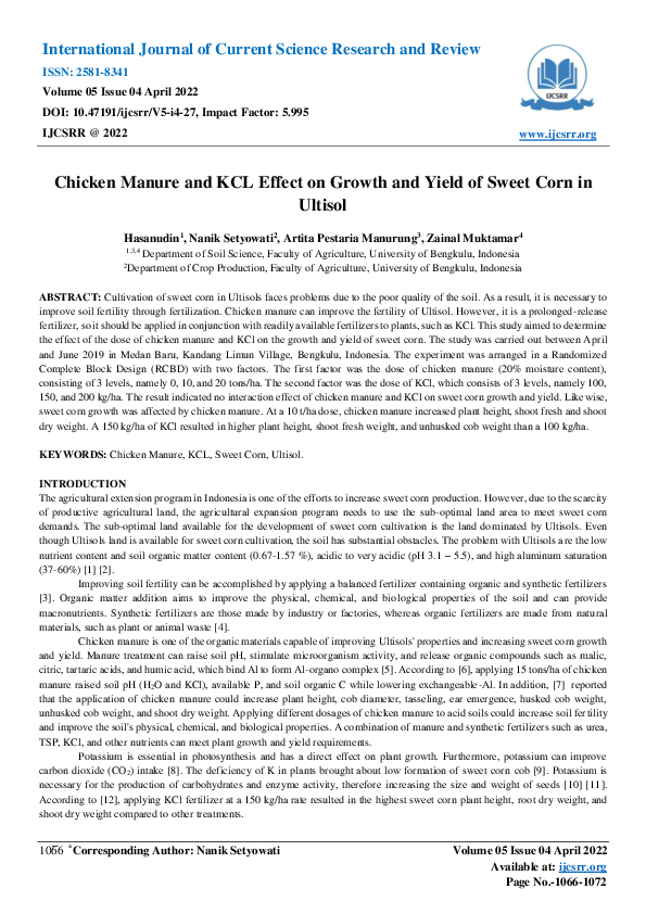 (PDF) Chicken Manure and KCL Effect on Growth and Yield of Sweet Corn ...