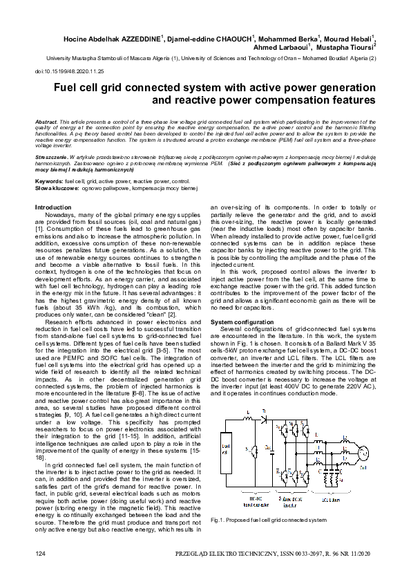 (PDF) Fuel cell grid connected system with active power generation and ...