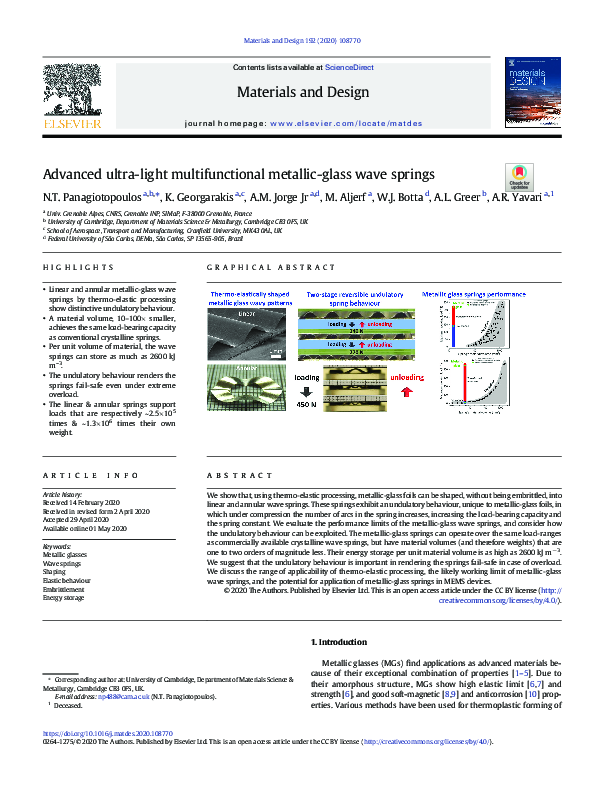 (PDF) Advanced ultra-light multifunctional metallic-glass wave springs