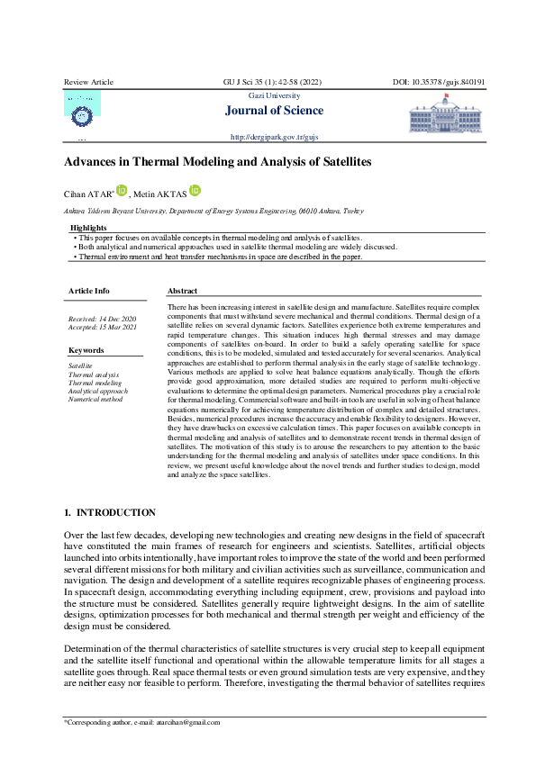 Pdf Advances In Thermal Modeling And Analysis Of Satellites