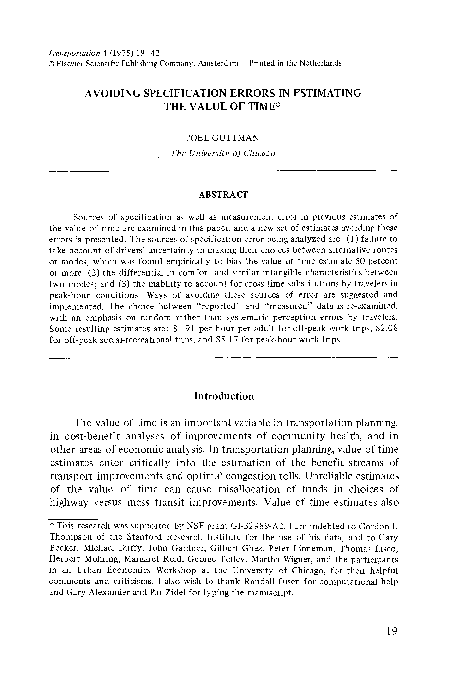 (PDF) Avoiding specification errors in estimating the value of time