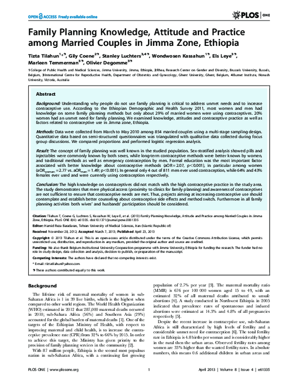 (PDF) Family Planning Knowledge, Attitude and Practice among Married ...