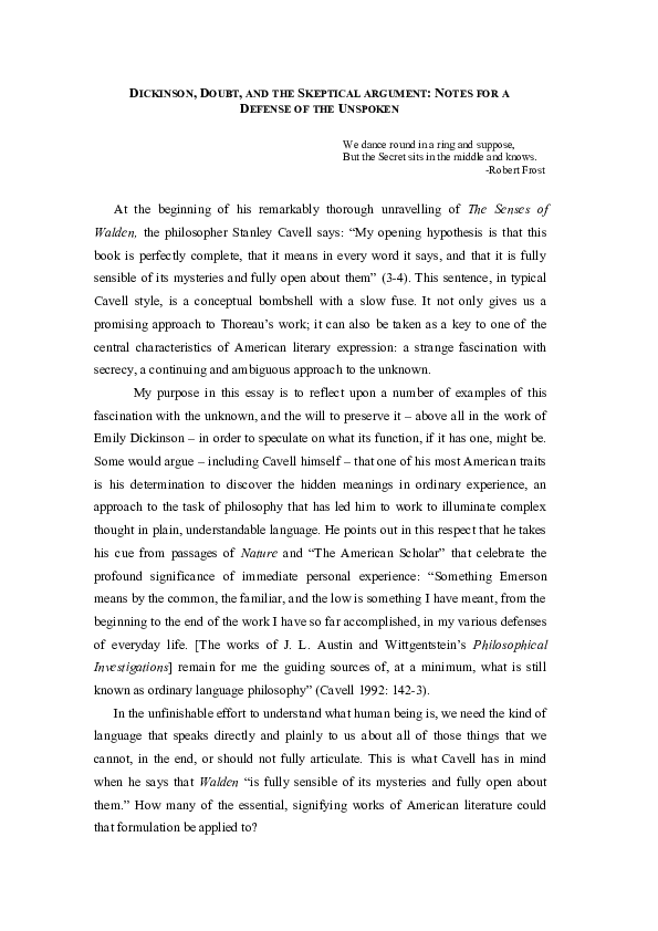 (DOC) Dickinson, Doubt, and the Skeptical argument: Notes for a Defense ...