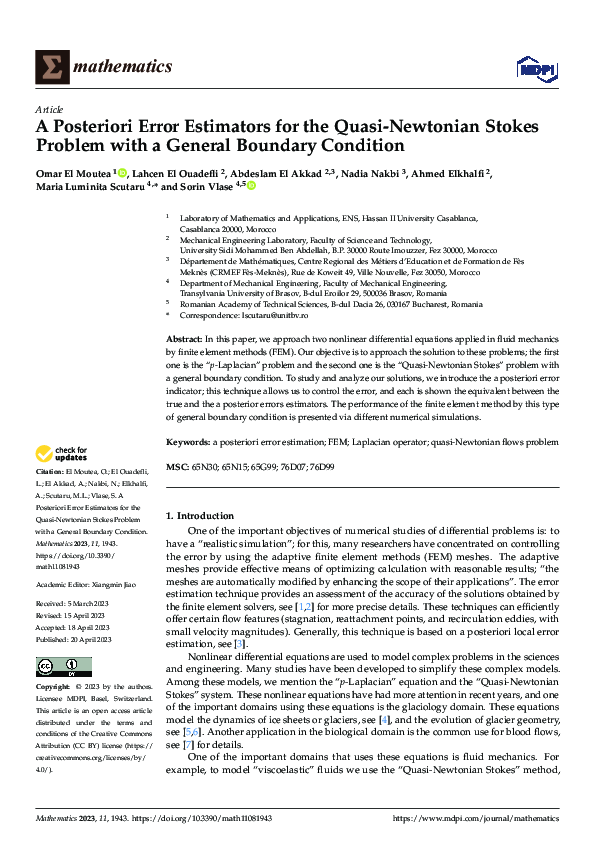 (PDF) A Posteriori Error Estimators for the Quasi-Newtonian Stokes ...
