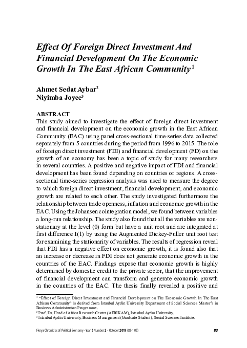 (PDF) Effect Of Foreign Direct Investment And Financial Development On ...