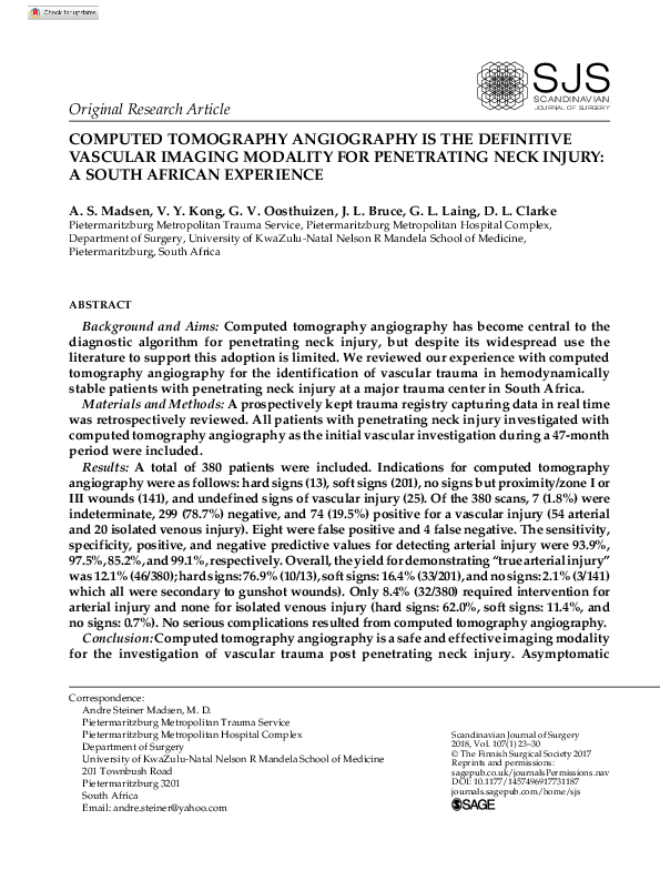 (PDF) Computed Tomography Angiography is the Definitive Vascular ...