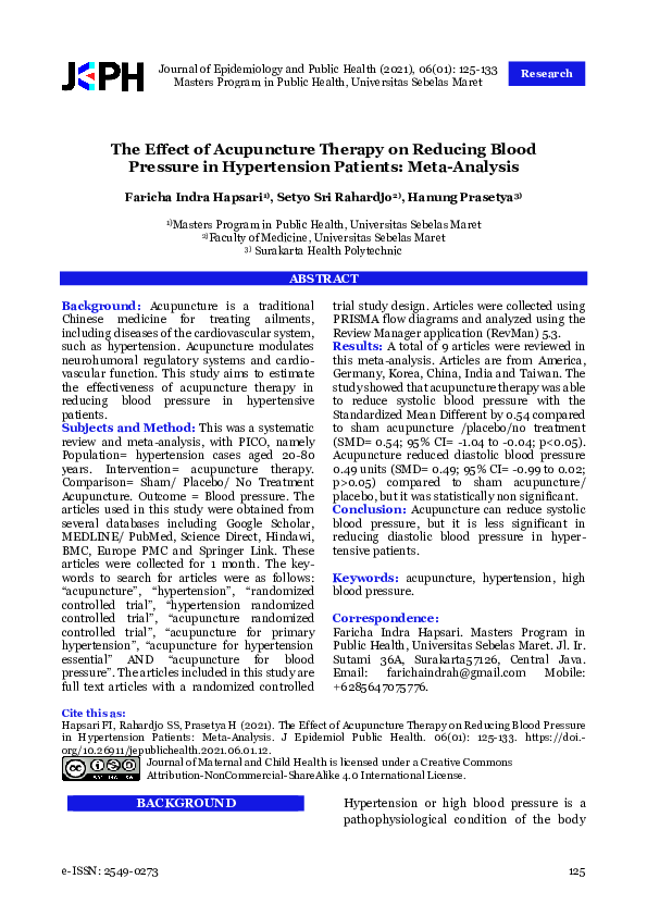 (PDF) The Effect of Acupuncture Therapy on Reducing Blood Pressure in ...