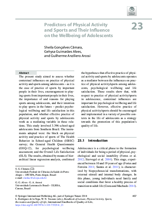 (PDF) Predictors of Physical Activity and Sports and Their Influence on ...