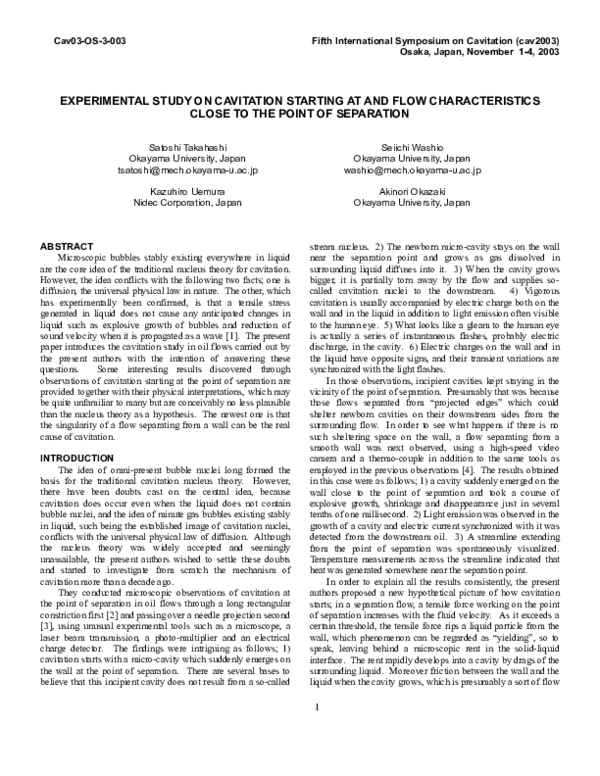 (PDF) Experimental Study on Cavitation Starting at and Flow ...