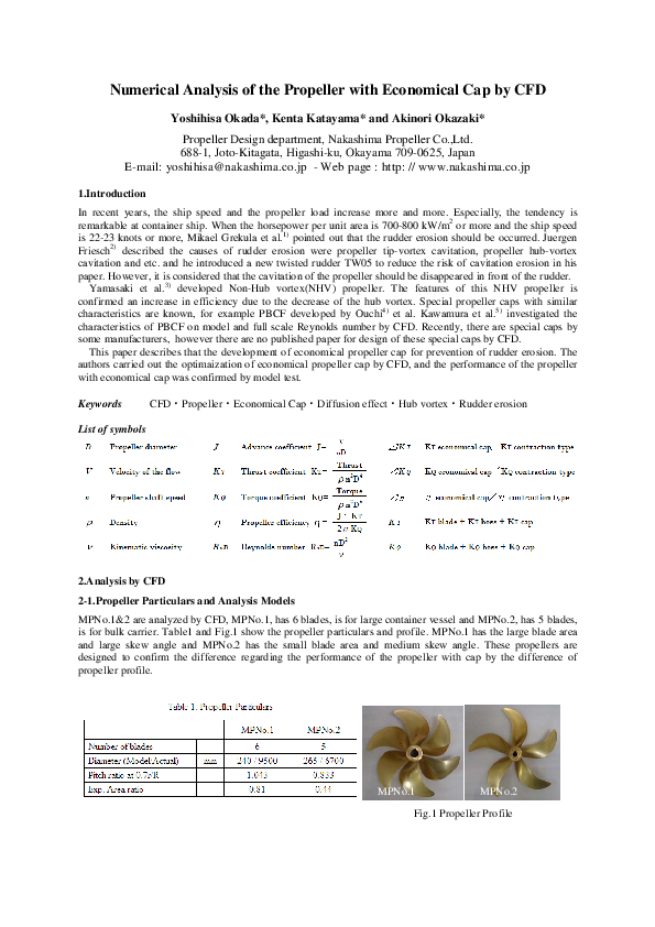 (PDF) Numerical Analysis of the Propeller with Economical Cap by CFD
