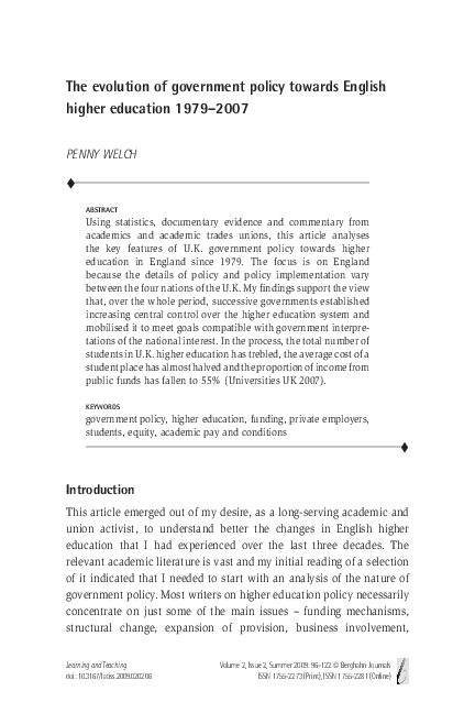 (PDF) The evolution of government policy towards English higher ...