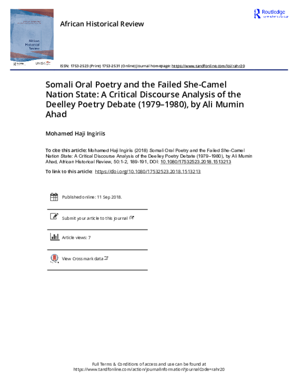 (PDF) Somali oral poetry and the failed she-camel nation state: A ...