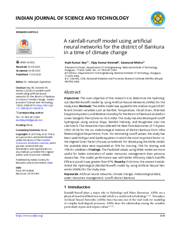 (PDF) A rainfall-runoff model using artificial neural networks for the ...