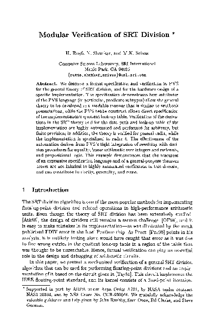 (PDF) Modular verification of SRT division