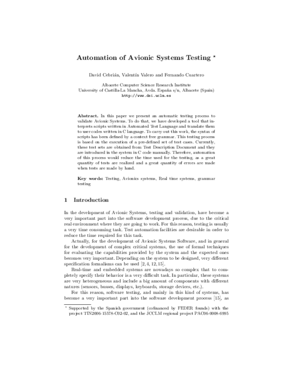 (PDF) Automation of Avionic Systems Testing