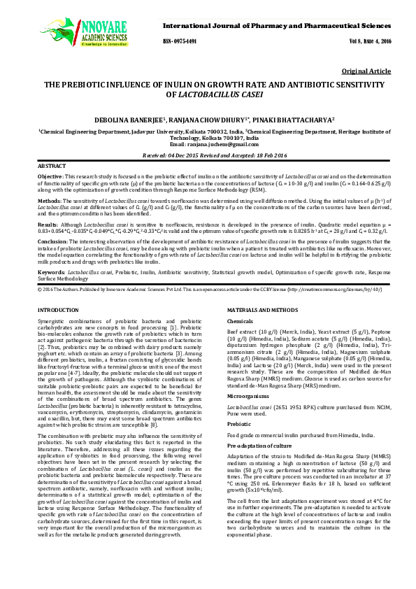 (PDF) THE PREBIOTIC INFLUENCE OF INULIN ON GROWTH RATE AND ANTIBIOTIC ...