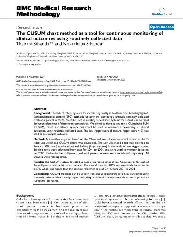 (PDF) The CUSUM chart method as a tool for continuous monitoring of ...