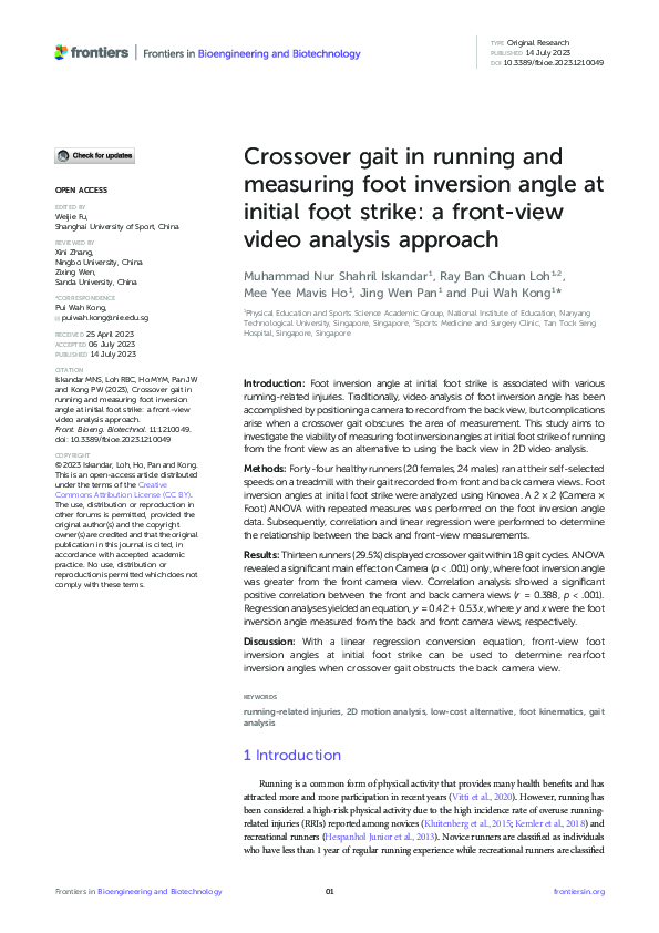 (PDF) Crossover gait in running and measuring foot inversion angle at ...