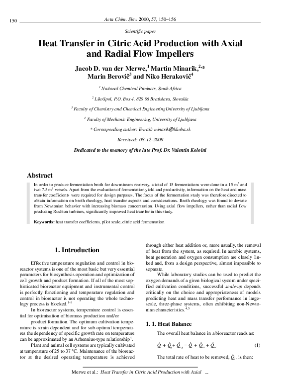 (PDF) Heat transfer in citric Acid production with axial and radial ...