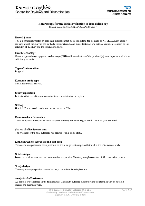 (PDF) Enteroscopy for the initial evaluation of iron deficiency