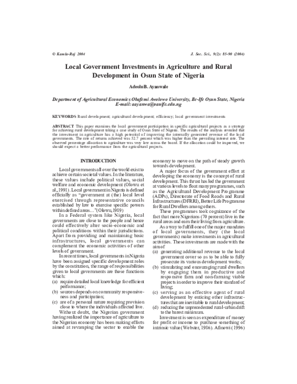 (PDF) Local Government Investments in Agriculture and Rural Development ...