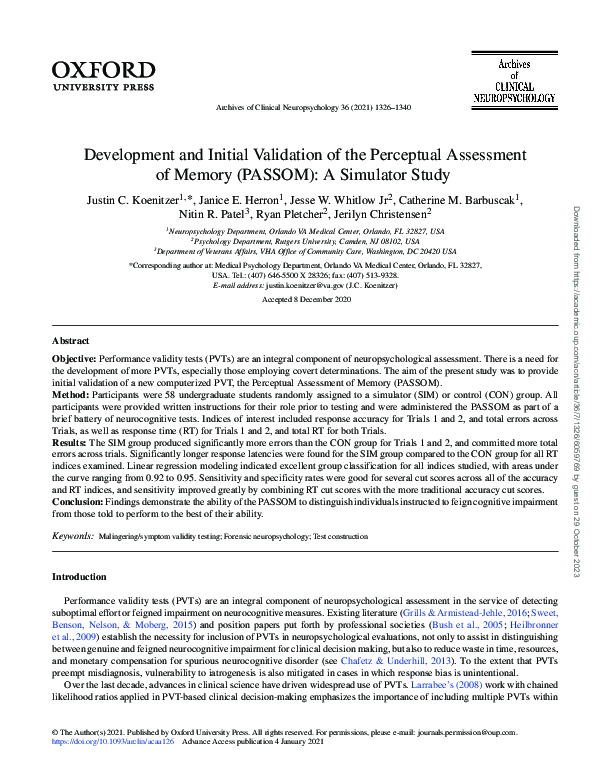 (PDF) Development and Initial Validation of the Perceptual Assessment ...
