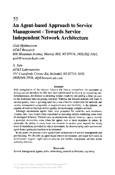 (PDF) An Agent-based Approach to Service Management — Towards Service ...