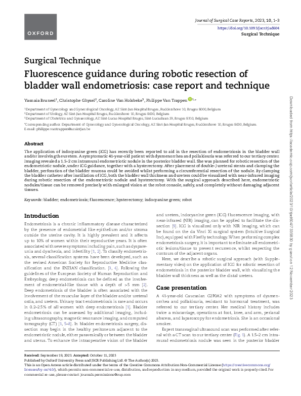 Pdf Fluorescence Guidance During Robotic Resection Of Bladder Wall