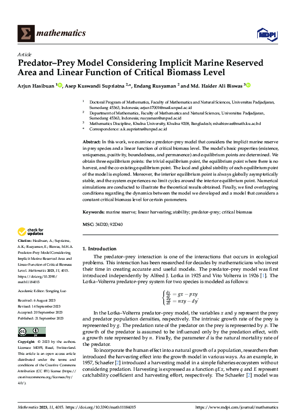 (PDF) Predator–Prey Model Considering Implicit Marine Reserved Area and ...