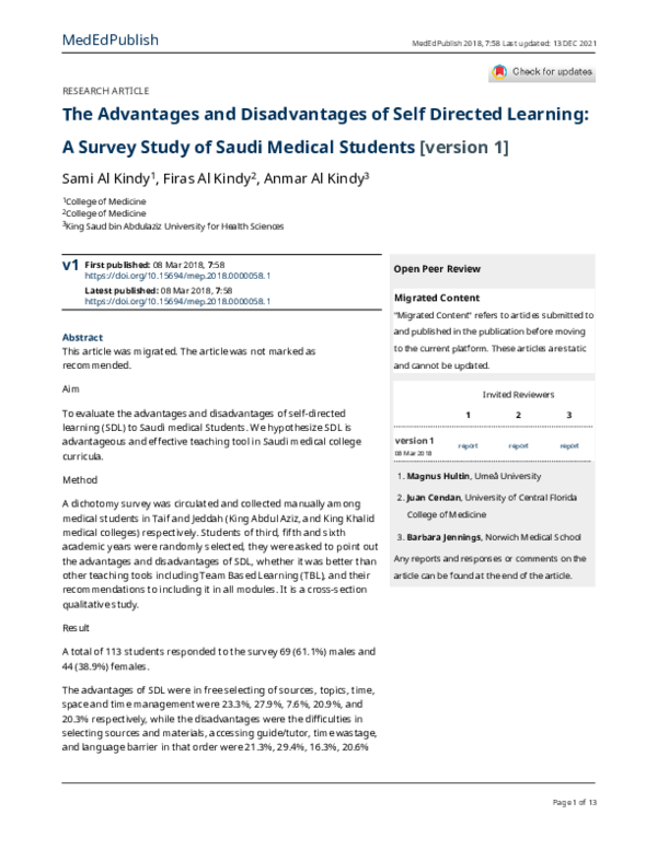 (PDF) The Advantages and Disadvantages of Self Directed Learning: A ...