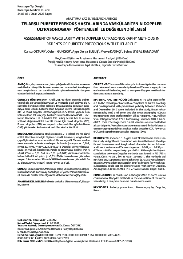 (PDF) Telarşli Puberte Prekoks Hastalarinda Vaskülari̇teni̇n Doppler ...