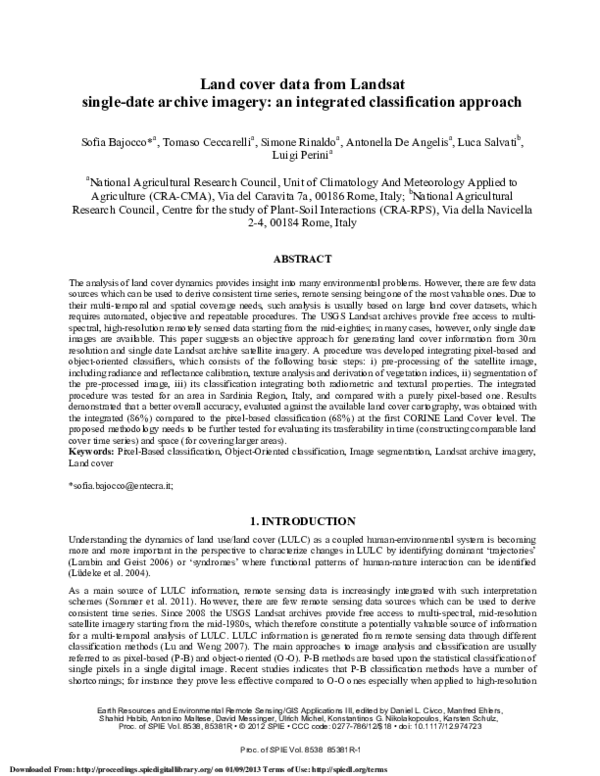 (PDF) Land cover data from Landsat single-date archive imagery: an ...