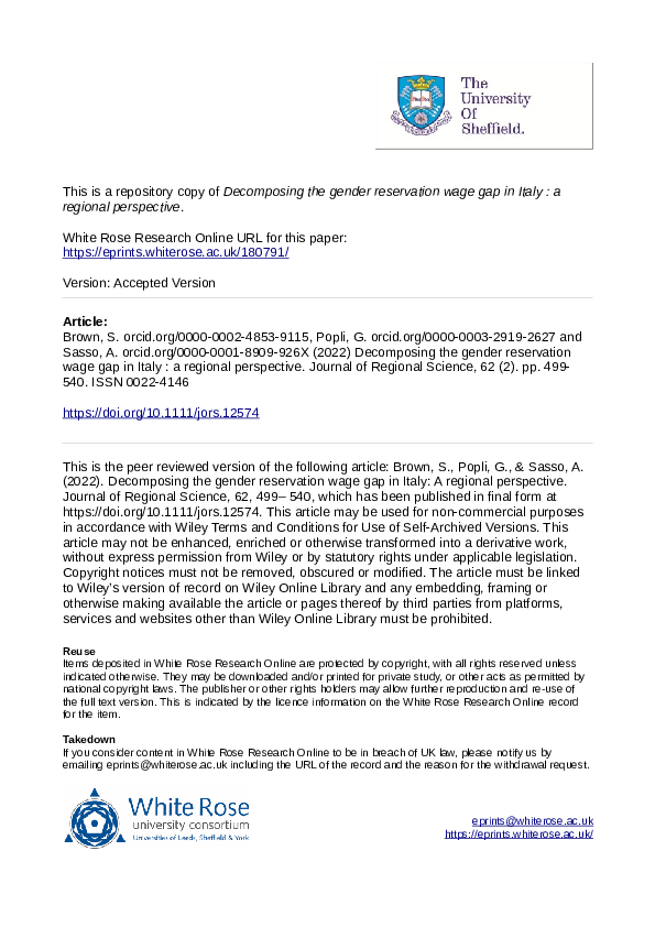 (PDF) Decomposing the Gender Reservation Wage Gap in Italy: A Regional ...