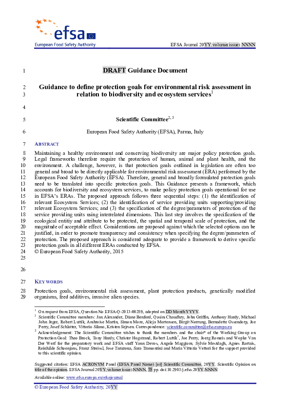 (PDF) DRAFT Guidance Document 1 Guidance to define protection goals for ...
