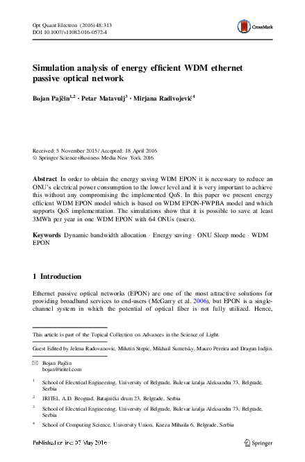 (PDF) Simulation analysis of energy efficient WDM ethernet passive ...