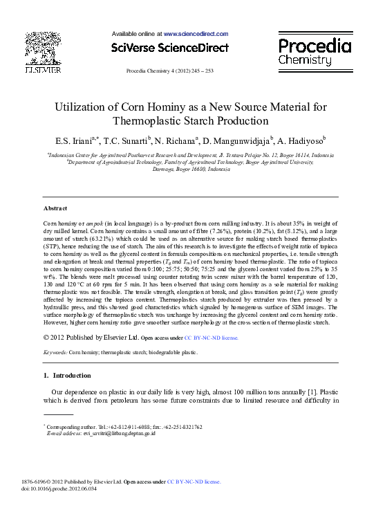 (PDF) Utilization of Corn Hominy as a New Source Material for ...