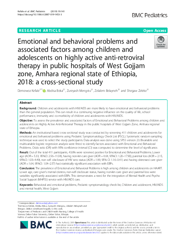 (PDF) Emotional and behavioral problems and associated factors among ...