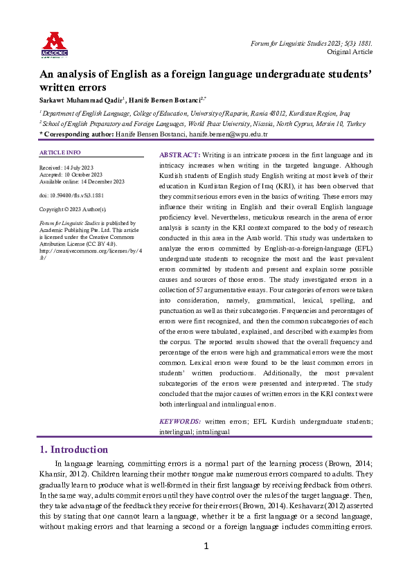 (PDF) An analysis of English as a foreign language undergraduate ...