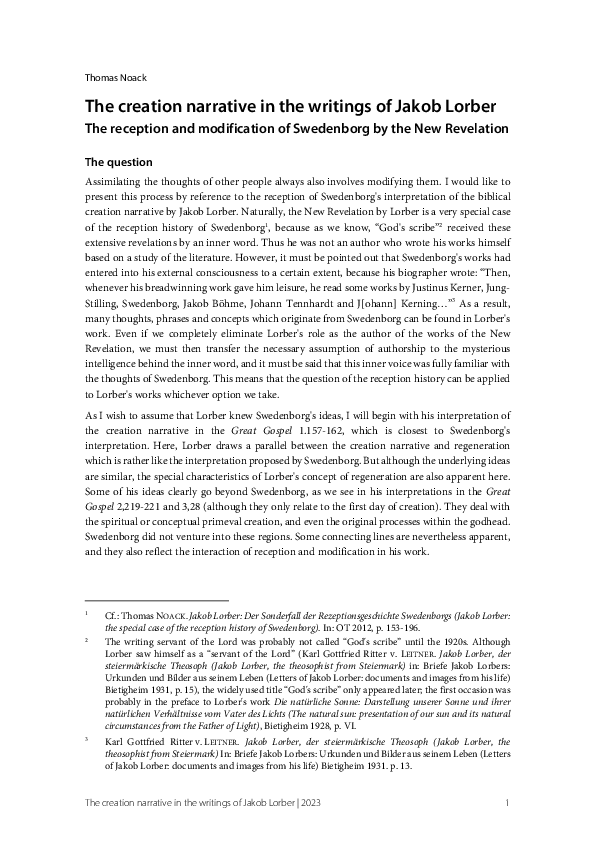 (PDF) The creation narrative in the writings of Jakob Lorber