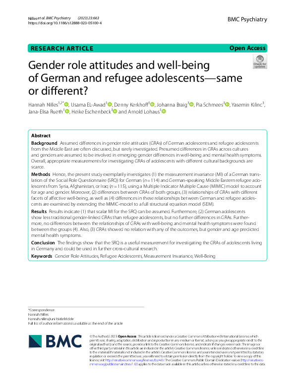 (PDF) Gender role attitudes and well-being of German and refugee ...