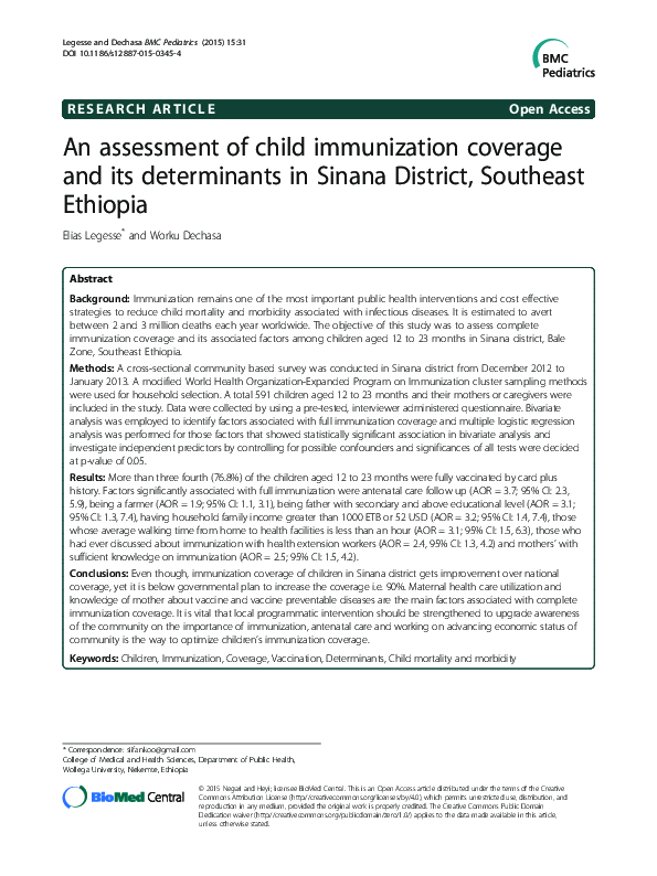 (PDF) An assessment of child immunization coverage and its determinants ...