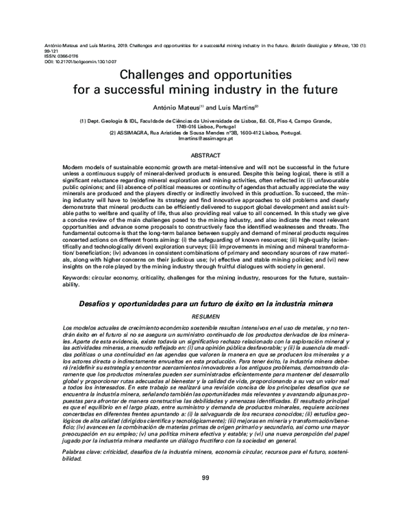 (PDF) Challenges and opportunities for a successful mining industry in ...