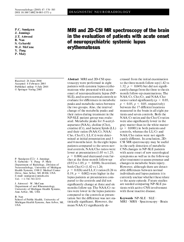 (PDF) MRI and 2D-CSI MR spectroscopy of the brain in the evaluation of ...